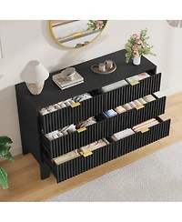 homfan 9 Drawer Dresser for Bedroom, 47" Wide Fluted Chest with Metal Handle, Modern Wooden Tv Stand, Clothes Organizer Hallway, Entryway