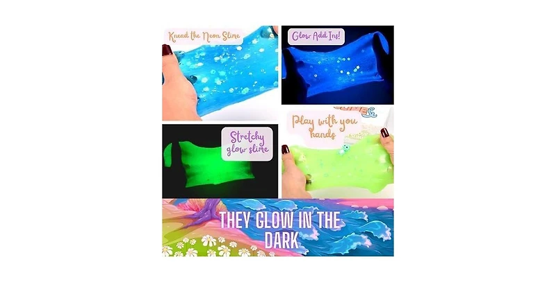 ToyButty Finoclay Glow in The Dark Slime Kit for Girls Boys, 2 Pack Dragon Theme with Big Charme, Sensory Toys for Kids,Create Magical Scenes