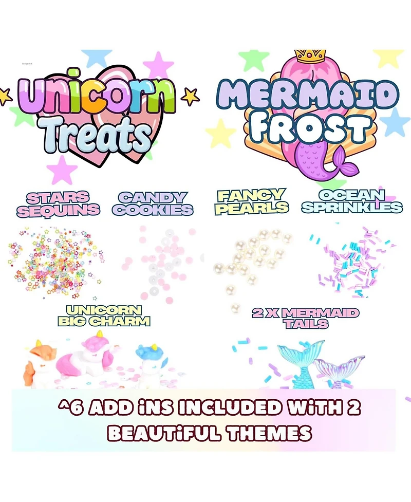 ToysButty Finoclay Butter Slime kit, MicroWorld 2 Pack Clear and Fluffy Slime for Kids, Unicorn Mermaid Theme Party Favors with 6 Slime add ins