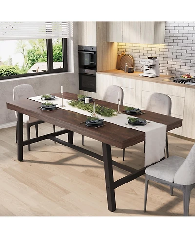gaomon Dining Table for 6-8 People, Rectangular Wood Kitchen with Sturdy Metal Frame, Industrial Large Counter Dinner,