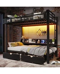 Streamdale Furniture Metal Bunk Bed with Storage, Usb, Led, Sofa Conversion
