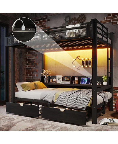 Streamdale Furniture Metal Bunk Bed with Storage, Usb, Led, Sofa Conversion