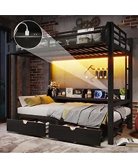 Streamdale Furniture Metal Bunk Bed with Storage, Usb, Led, Sofa Conversion