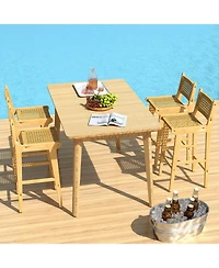 Slickblue Outdoor Teak Wood Bar Stool with Rattan Seat and Backrest