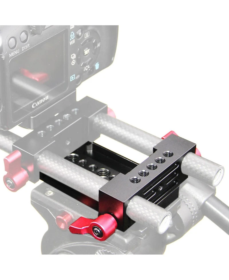 Camvate Tripod Mount Base Plate with 15mm Railblock, Red Knob