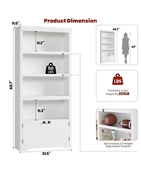 gaomon 5 Tier Bookshelf Farmhouse Bookcase with 2 Doors Adjustable Shelves Anti-Slip for Home Office Living Room, Study