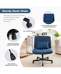 Rainsken Linen Cross Legged Office Chair, with Wheels and Adjustable Flip-Arms, for Home Office, Apartment, Criss Chair