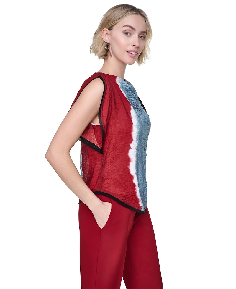 Dkny Petite Printed Voile Flutter Short-Sleeve Blouse