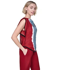 Dkny Petite Printed Voile Flutter Short-Sleeve Blouse