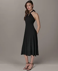 Donna Karan New York Women's Sleeveless Halter Midi with Contour Hardware Dress