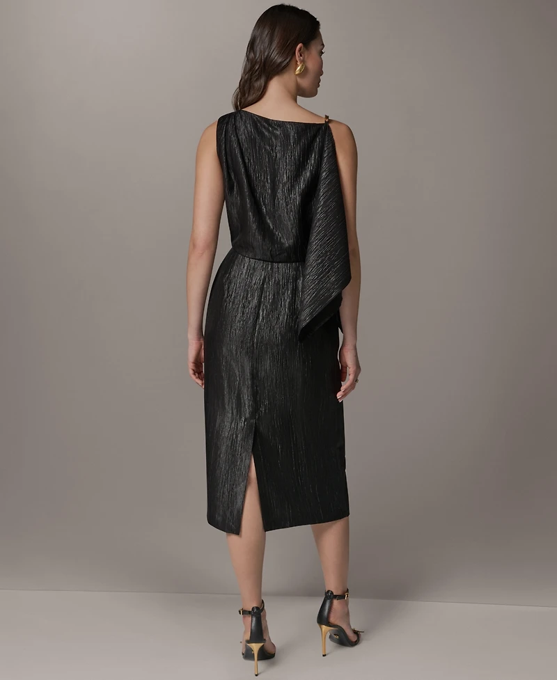 Donna Karan New York Women's Crinkle Satin Square Neck Midi Sheath Dress
