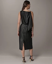 Donna Karan New York Women's Crinkle Satin Square Neck Midi Sheath Dress