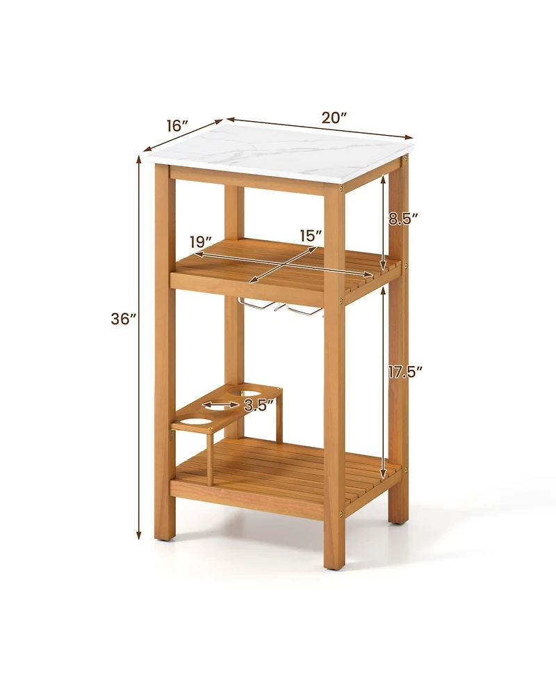 Slickblue Outdoor Patio Storage Cabinet Acacia Wood Bar Table Cabinet