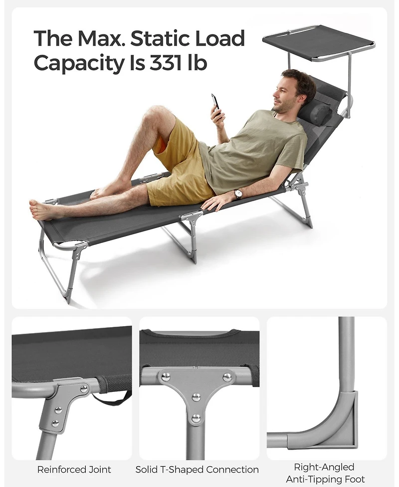 Slickblue Sun Lounger with Sunshade and Adjustable Backrest Outdoor Chair
