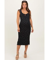 Pinkblush Maternity Black Floral Mesh Front Tie Cutout Midi Dress