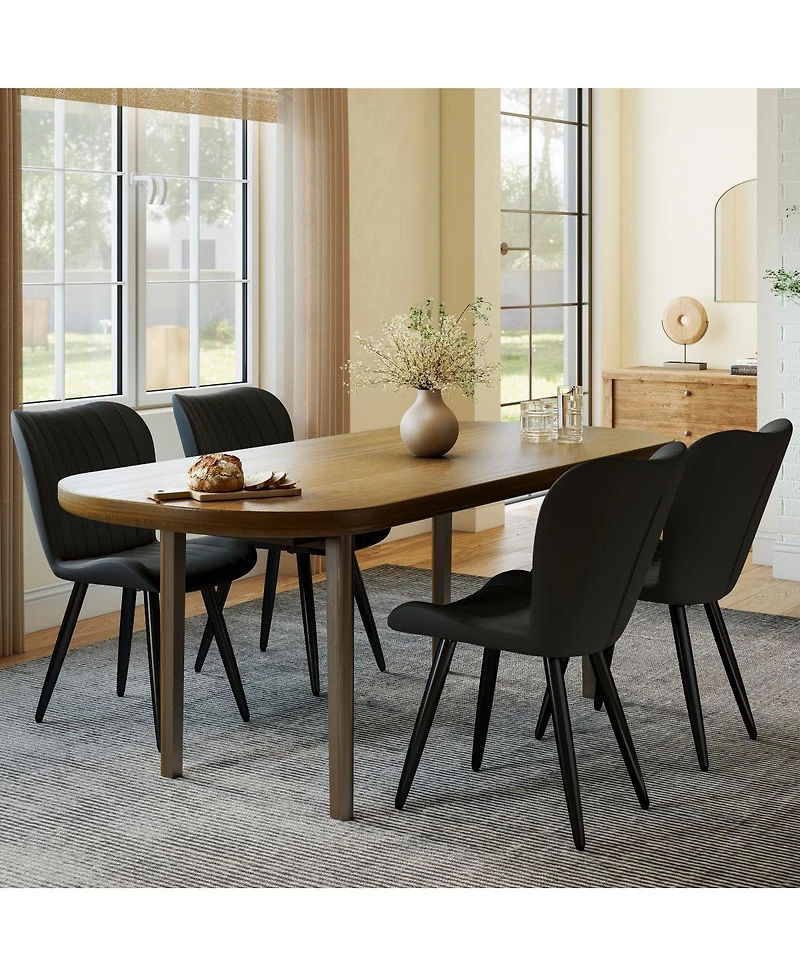 Streamdale Furniture 4 Modern Pu Leather Dining Chairs with Metal Legs