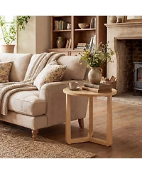 Slickblue Rustic Round End Table with Sturdy Rubber Wood Legs and Triangular Base Design