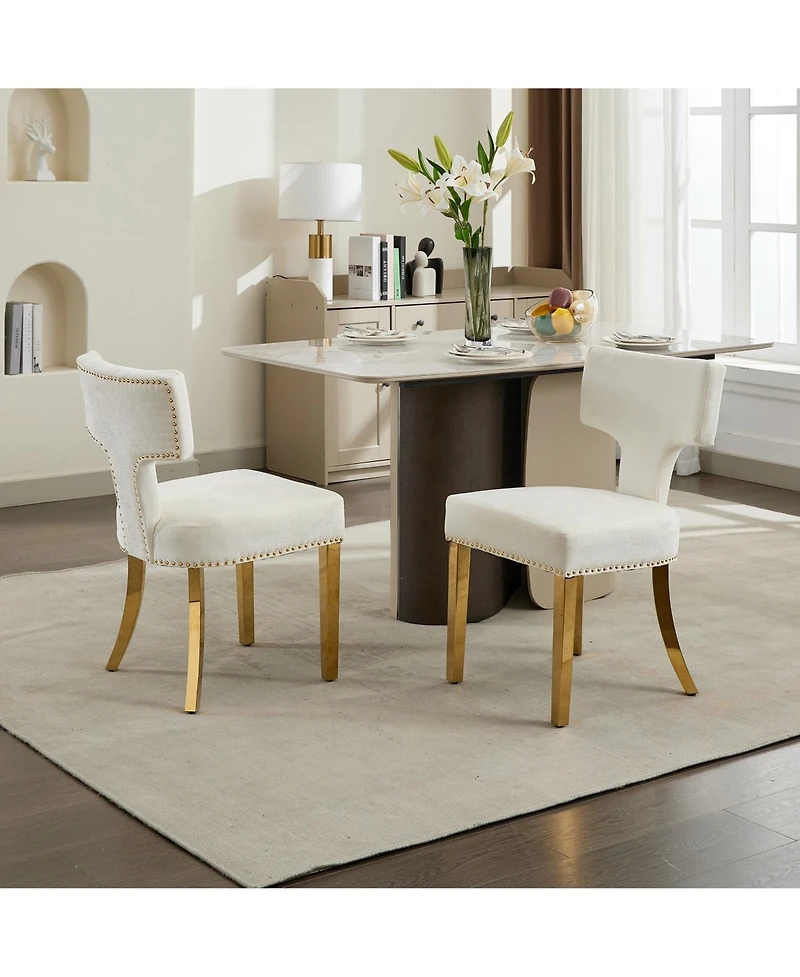 Clihome Mid Century Modern Dining Chairs Set of 2, Farmhouse Chenille Fabric Upholstered Curved Backrest