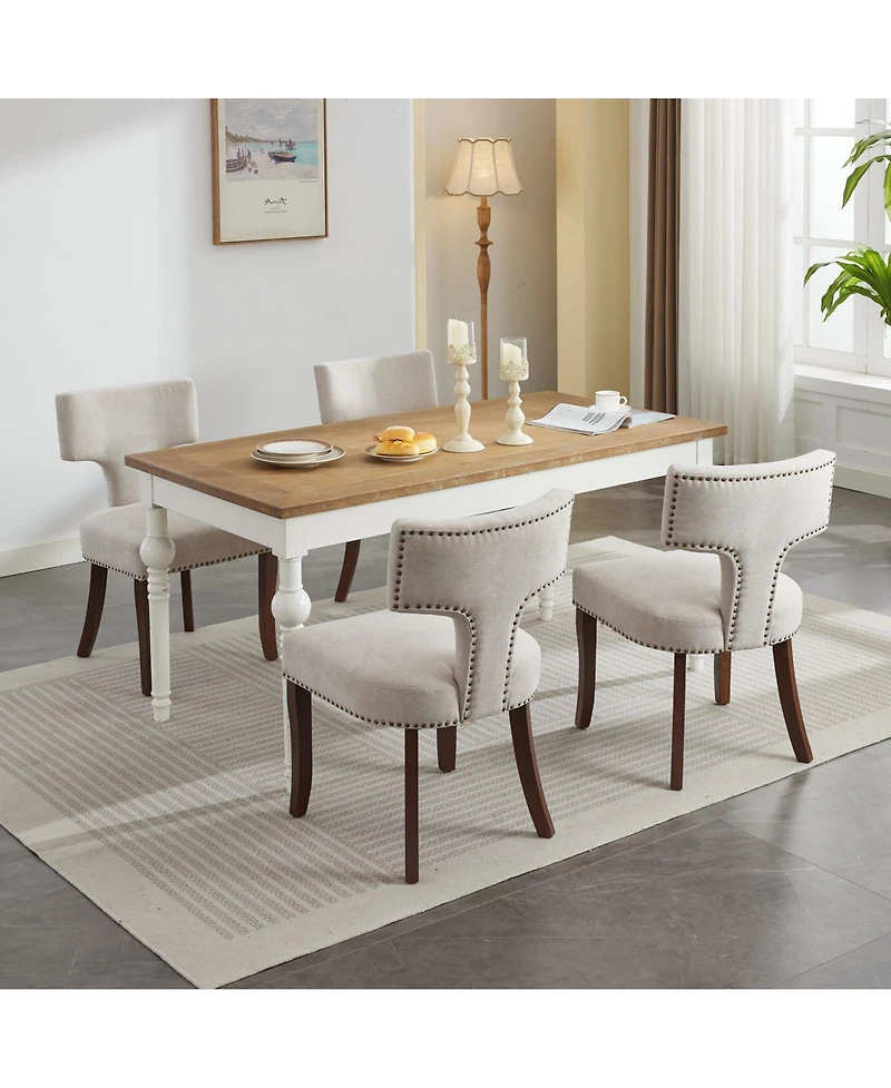 Clihome Mid Century Modern Dining Chairs Set of 2, Farmhouse Chenille Fabric Upholstered Curved Backrest