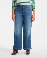 Lands' End Plus Recover Denim Mid Rise Wide Leg Ankle Jeans