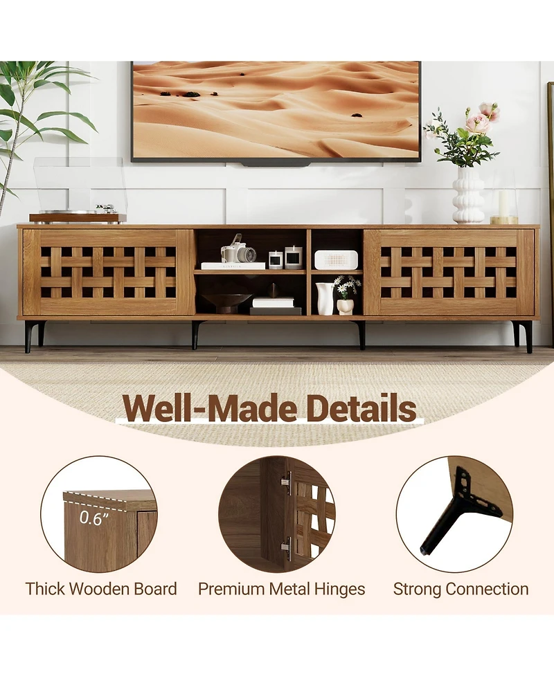 Gymax Tv Stand w/ 2 Doors Storage Cabinets and Open Compartments for TVs up to 80''