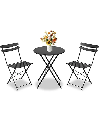 gaomon Folding Bistro Set 3pcs 2 Chairs and 1 Table, Outdoor Space-Saving Patio Furniture Set, Foldable Balcony Table for Garden