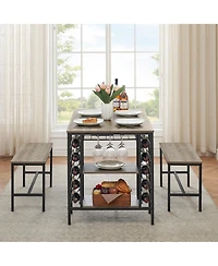 gaomon 3-Piece 4-Person Dining Set with Wine Rack and Storage