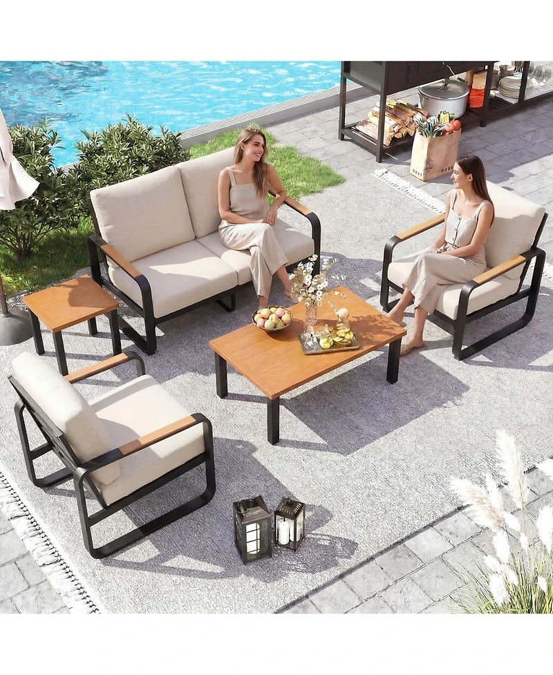 Tribesigns 5-Piece Outdoor Patio Furniture Set with 2 Chairs, 1 Loveseat, Coffee Table and Side Table,Modern Conversation for Poolside