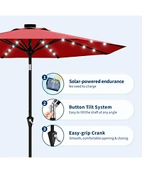 Gaomon 9FT Solar Patio Umbrella with 32 Led Lights, Outdoor Table w/Crank Lift, Push Button Tilt and 8 Sturdy Ribs