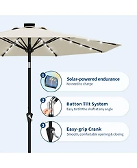 Gaomon 9FT Solar Patio Umbrella with 32 Led Lights, Outdoor Table w/Crank Lift, Push Button Tilt and 8 Sturdy Ribs