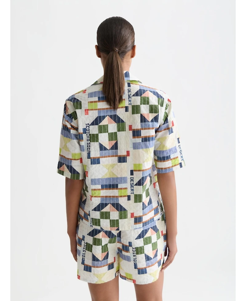 Scotch & Soda Women's Stitch-Embroidered Printed Short Sleeve Shirt
