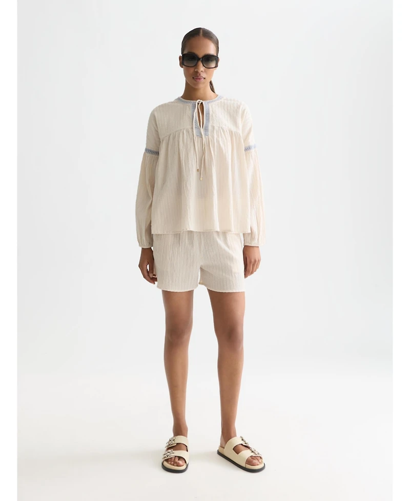 Scotch & Soda Women's Cotton Crepe Blouse with Embroidered Top