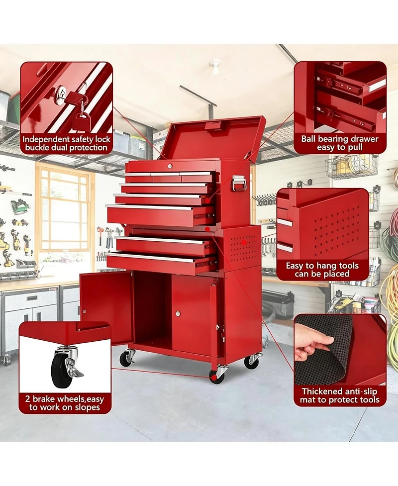 gaomon 2-in-1 8-Drawer Rolling Tool Chest and Cabinet, Mobile Metal Toolbox Organizer Storage for Garage