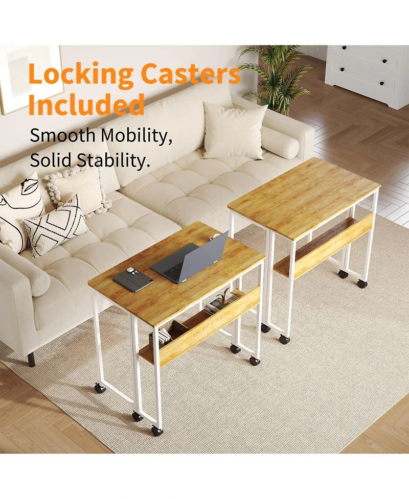 gaomon Folding Desk Small Rolling with Storage Shelf,24.8 Inch Foldable Computer Table Wheels,Portable Office for Space SofaTable