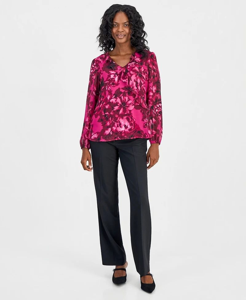 Kasper Women's Faux-Wrap Ruffle-Front Long-Sleeve Blouse