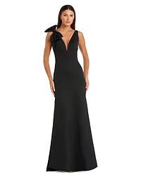 Mac Duggal Petite Sleeveless V Neck Bow Detail Mermaid Gown
