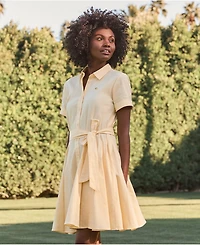 Lands' End Women's Linen Blend Button Front Dress with Godets