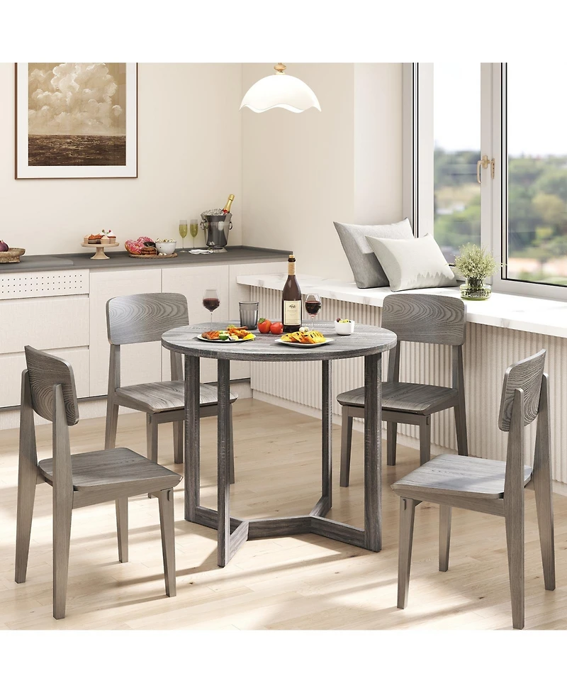 Slickblue Small Round Wood Dining Table 36 Inch Seats 2-4 Pedestal Base