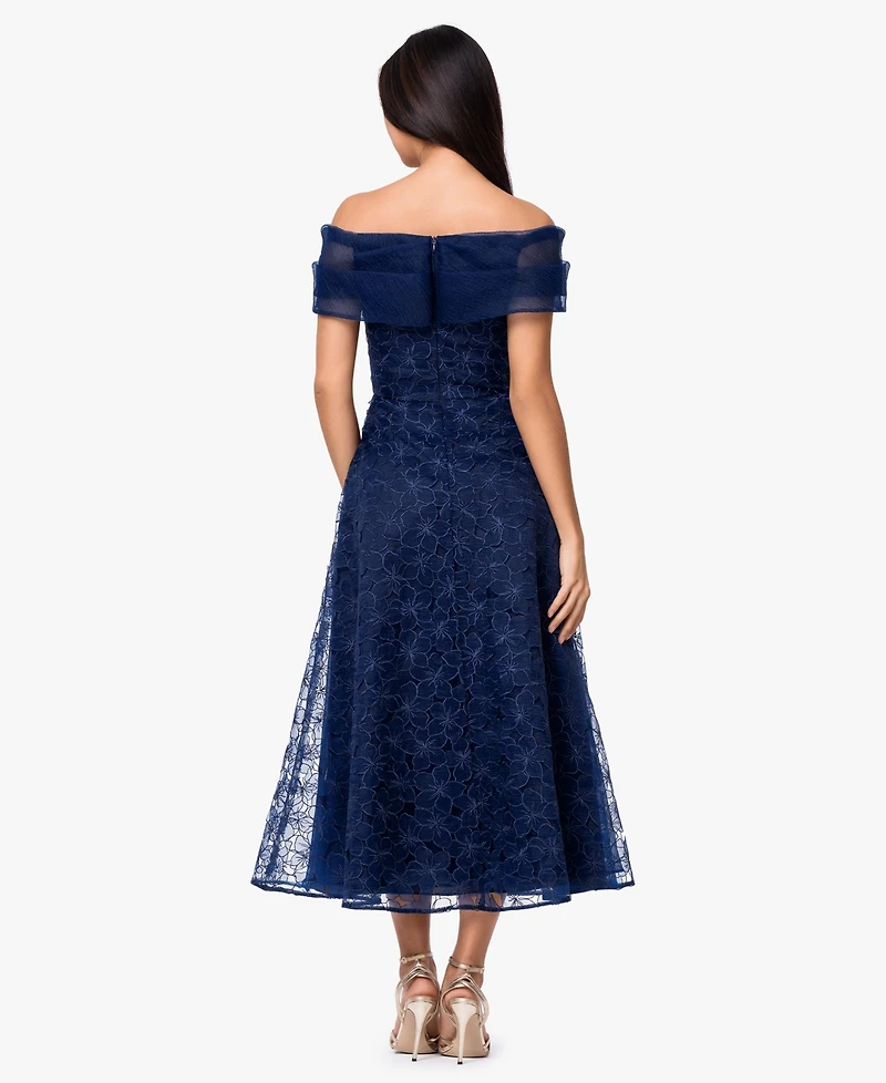 Betsy & Adam Women's Off-The-Shoulder Embroidered A-Line Midi Dress