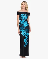 Betsy & Adam Women's Strapless Off-The-Shoulder Floral Column Gown