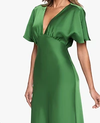 Betsy & Adam Women's V-Neck Flutter-Sleeve Gown