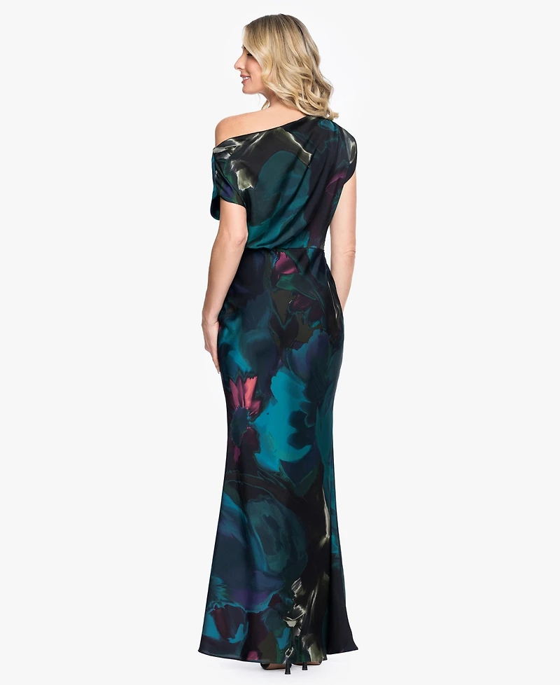 Betsy & Adam Women's One Shoulder Printed Gown