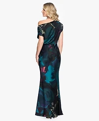 Betsy & Adam Women's One Shoulder Printed Gown