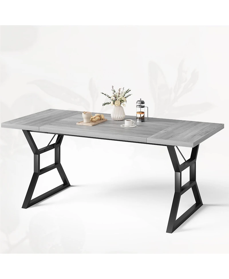 homfan Industrial Dining Table for 6 to 8, Rectangular Kitchen with Trestle Base