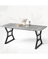 homfan Industrial Dining Table for 6 to 8, Rectangular Kitchen with Trestle Base