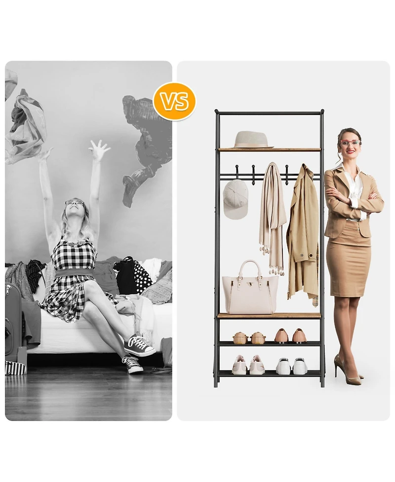 homfan Space-Saving Entryway Hall Tree With Single-Row Hooks and Top Storage Shelf, Sturdy Metal Frame Coat Rack Organizer
