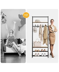 homfan Space-Saving Entryway Hall Tree With Single-Row Hooks and Top Storage Shelf, Sturdy Metal Frame Coat Rack Organizer