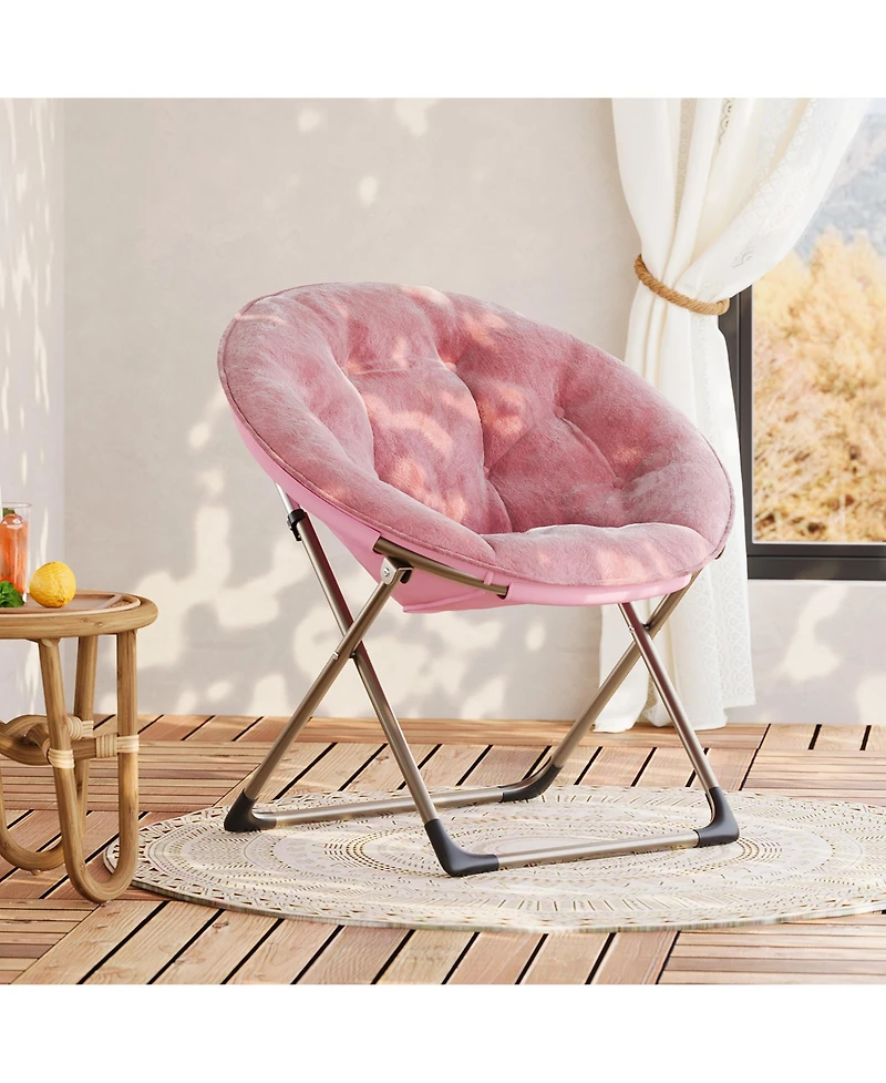 gaomon Saucer Chair Folding Faux Fur Lounge Chair with Metal Frame, Cozy Moon Chair for Bedroom, Dorm, Living Room, Apartment, Coffee