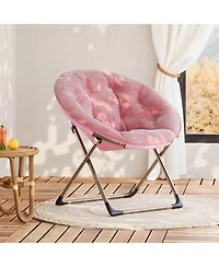 gaomon Saucer Chair Folding Faux Fur Lounge Chair with Metal Frame, Cozy Moon Chair for Bedroom, Dorm, Living Room, Apartment, Coffee