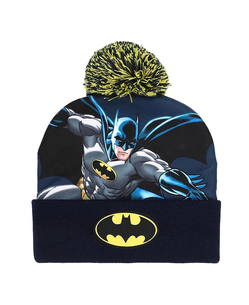 Batman Boys Classic Bat Signal Youth Beanie and Gloves Set